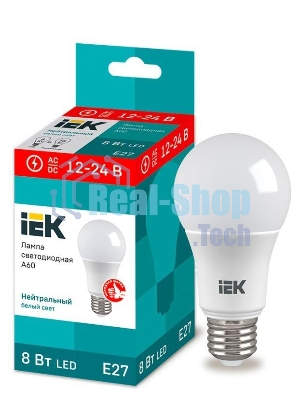 Лампа светодиодная IEK LLE-A60-08-12-24-40-E27 A60 шар 8Вт 12-24В 4000К E27 (низковольтная)