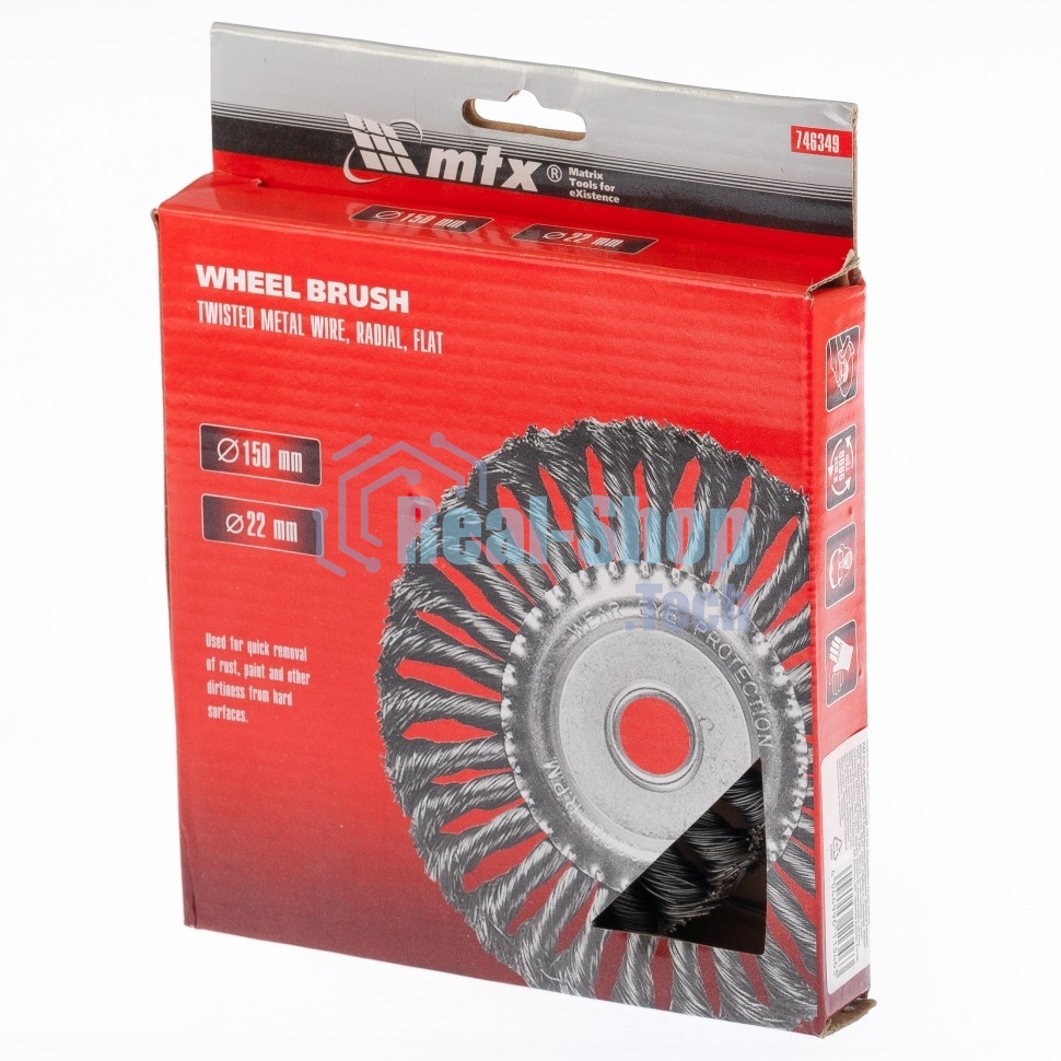 Щетка Matrix для УШМ, 150 мм, посадка 22,2 мм, Плоская, крученая проволока 0,5 мм