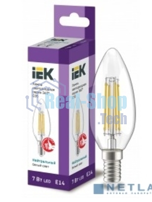 Лампа cветодиодная LED C35 IEK LLF-C35-7-230-40-E14-CL свеча прозр. 7Вт 230В 4000К E14 серия 360°