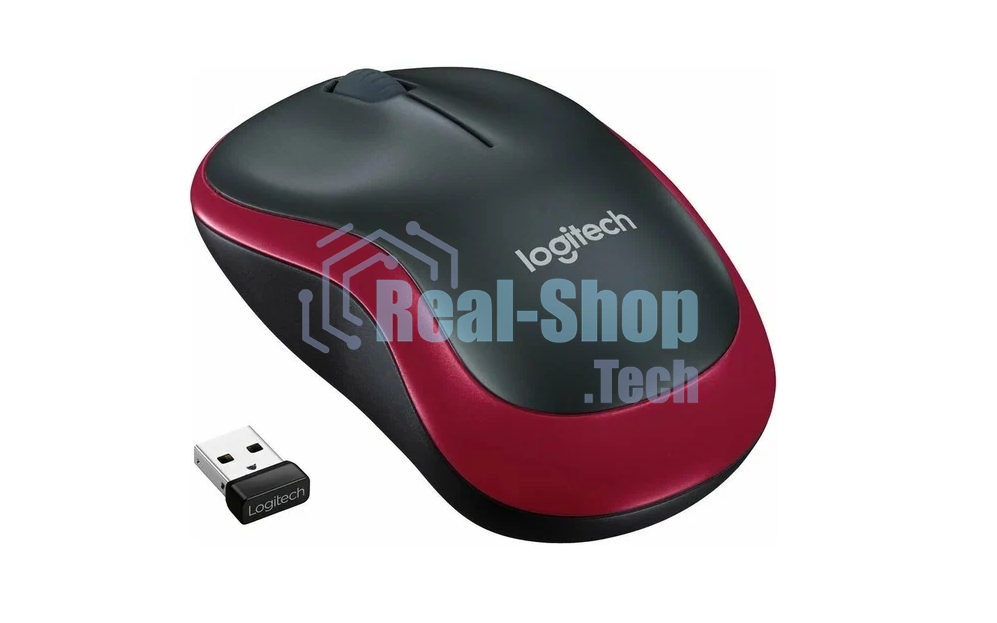 Мышь беспроводная Logitech M185, красный, 1000 dpi, радиоканал, USB, кнопки - 3