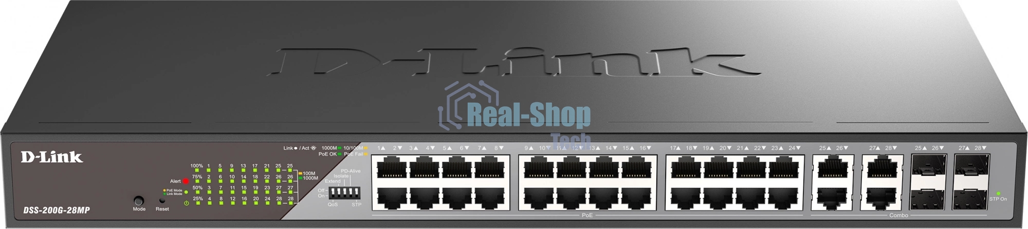 Коммутатор сетевой Smart L2 Surveillance Switch 24х1000Base-T PoE, 4xCombo 1000Base-T/SFP, PoE Budget 370W, Long-range PoE up to 250m