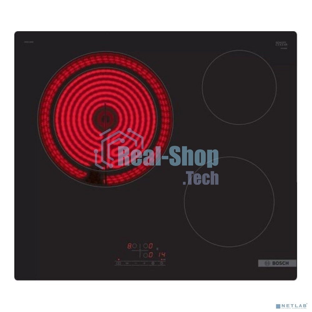 Электрическая варочная панель Bosch PKK611BB2E 60 см черный, 3 зоны нагрева, Размеры прибора (мм), 45 x 592 x 522 mm