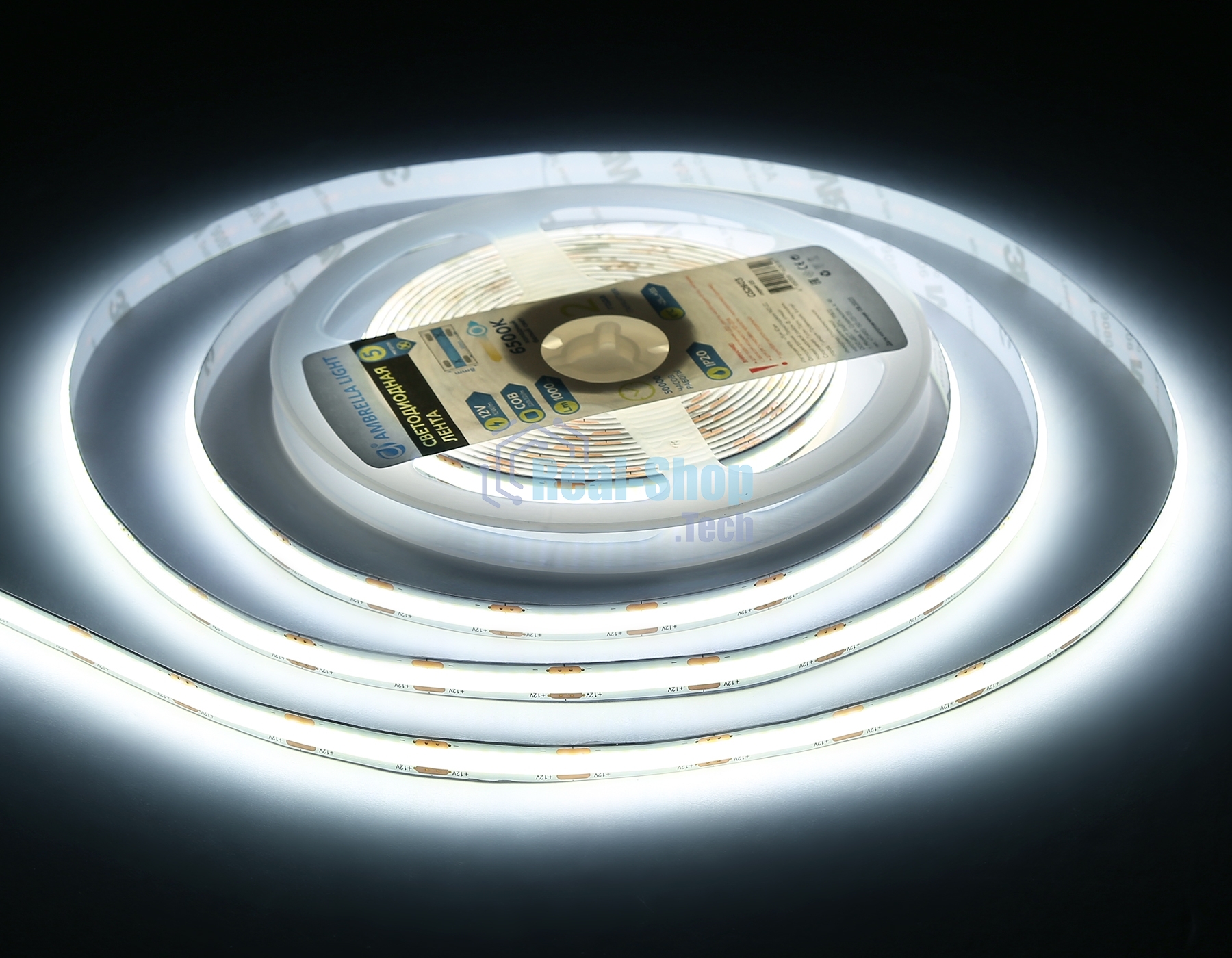 Светодиодная лента Ambrella light GS2603 COB 320Led/ 10W m/ 12V IP20 6500K/ 5000*8*1.54mm (2 конт.)