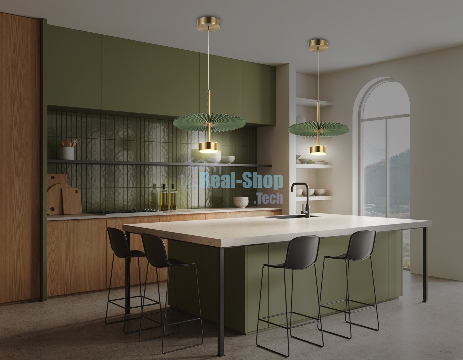 Светильник Ambrella light LH72609 BK/GR латунь/зеленый 6W 3000K D300*260-1770