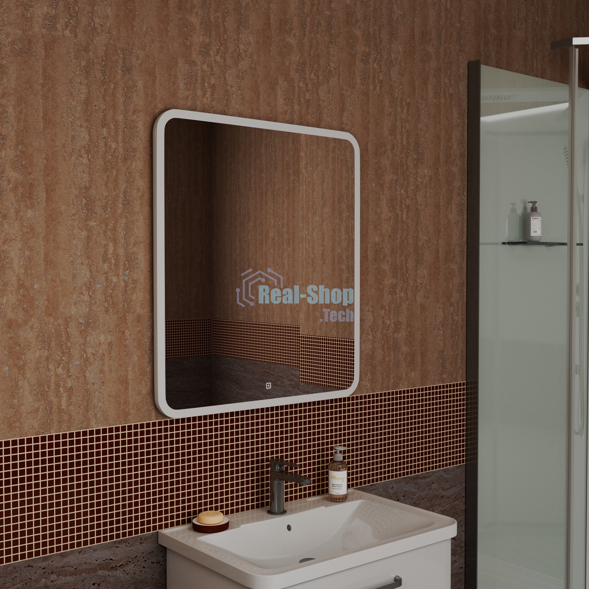 Зеркало Bau Stil 70х80, сенсорная LED подсветка, пластиковый защитный корпус