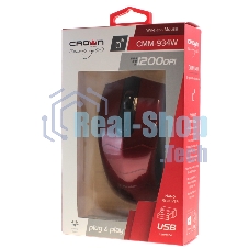 Мышь беспроводная Crown CMM-934W красный/черный, 1200 dpi, радиоканал, USB, кнопки - 4
