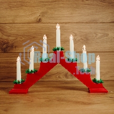 Горка новогодняя Neon-night 7 свечек корпус красн. свечение теплый белый