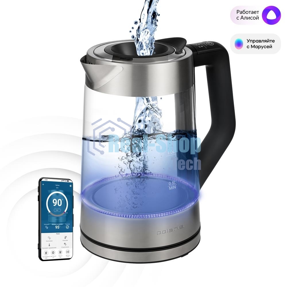 Чайник электрический POLARIS PWK1725CGLD WIFI IQ Home, 1,7 л, 2200 Вт, стекло