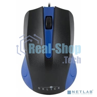 Мышь проводная Oklick 225M черный/синий, 1200 dpi, USB, кнопки - 3