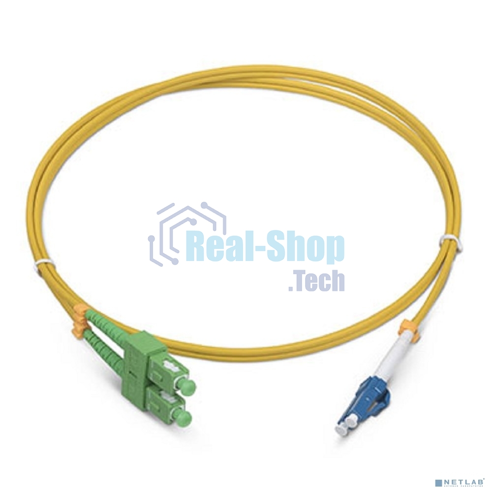 Комм. шнур оптический Cabeus Tight Buffer, Duplex SC/LC (APC/UPC), OS2 9/125, LSZH, 2м, Ø 2мм, синий хвостовик, цвет: жёлтый