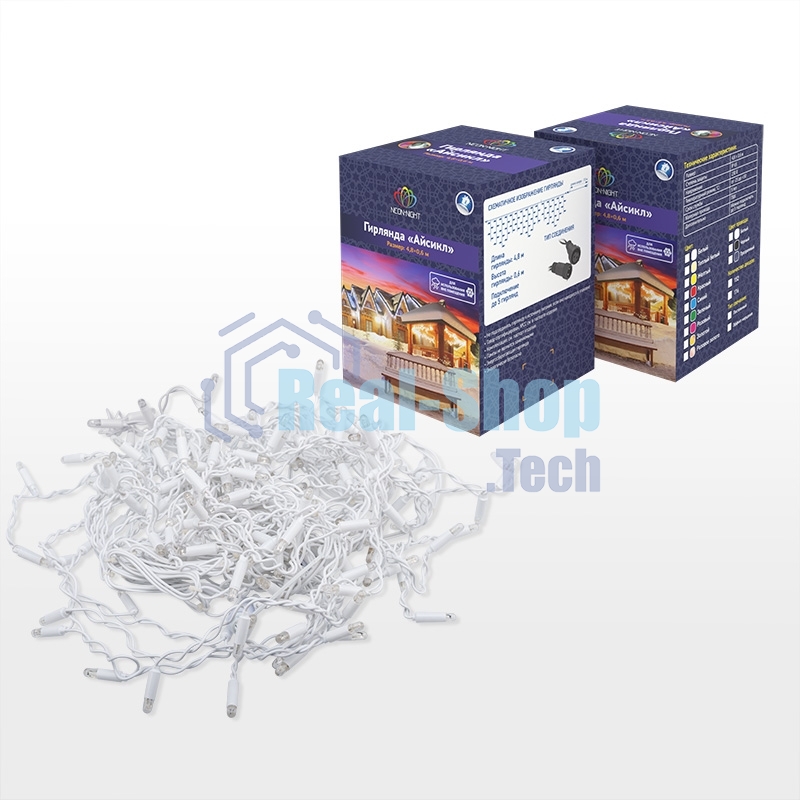 Гирлянда Neon-night Айсикл (бахрома) светодиодный, 2,4х0,6м, эффект мерцания, белый провод, 230 В, диоды БЕЛЫЕ, 88 LED