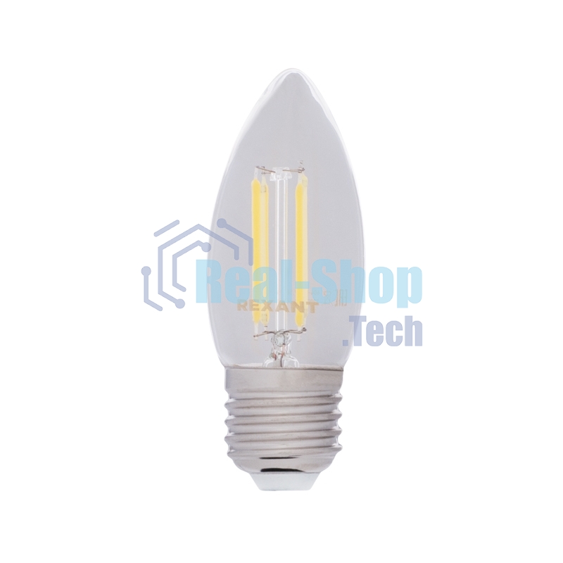 Лампа светодиодная филаментная Rexant Свеча CN35 7.5 Вт 600 Лм 2700K E27 прозрачная колба
