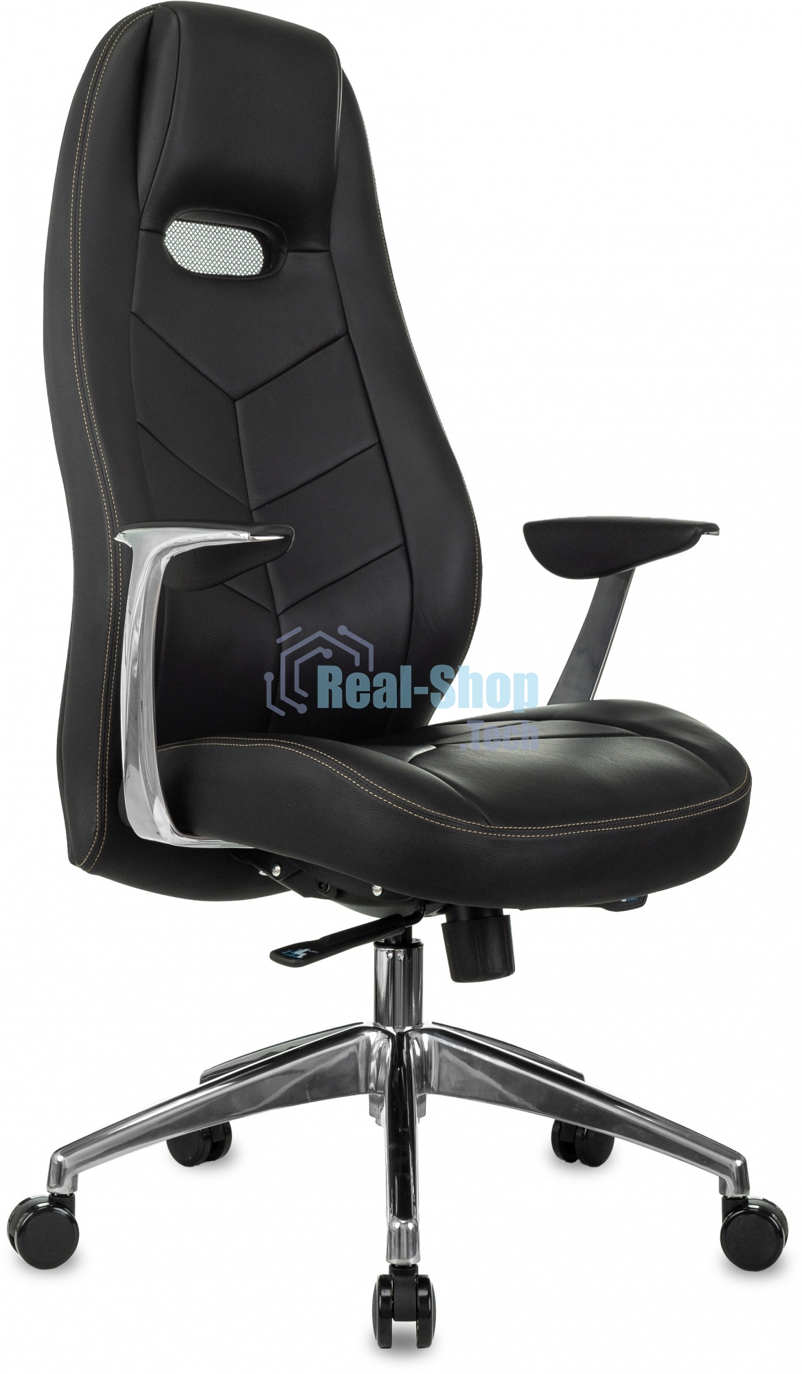 Кресло руководителя Бюрократ Zen/Black черный, кожа, крестовина полированный алюминий