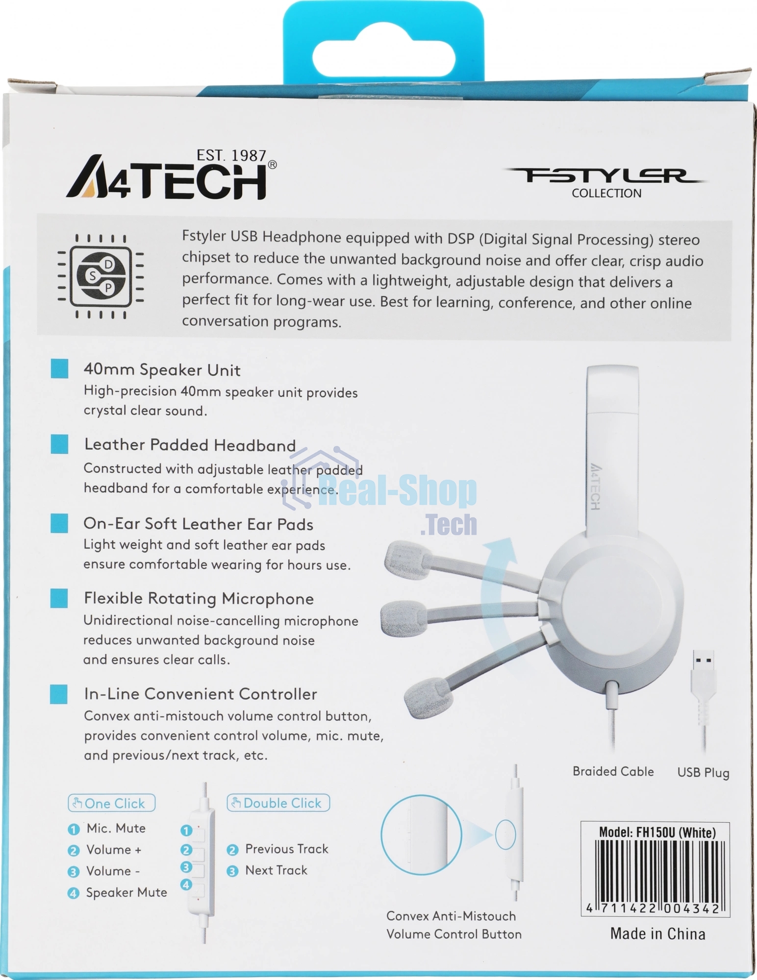 Гарнитура A4Tech Fstyler FH150U белый/серый, проводная