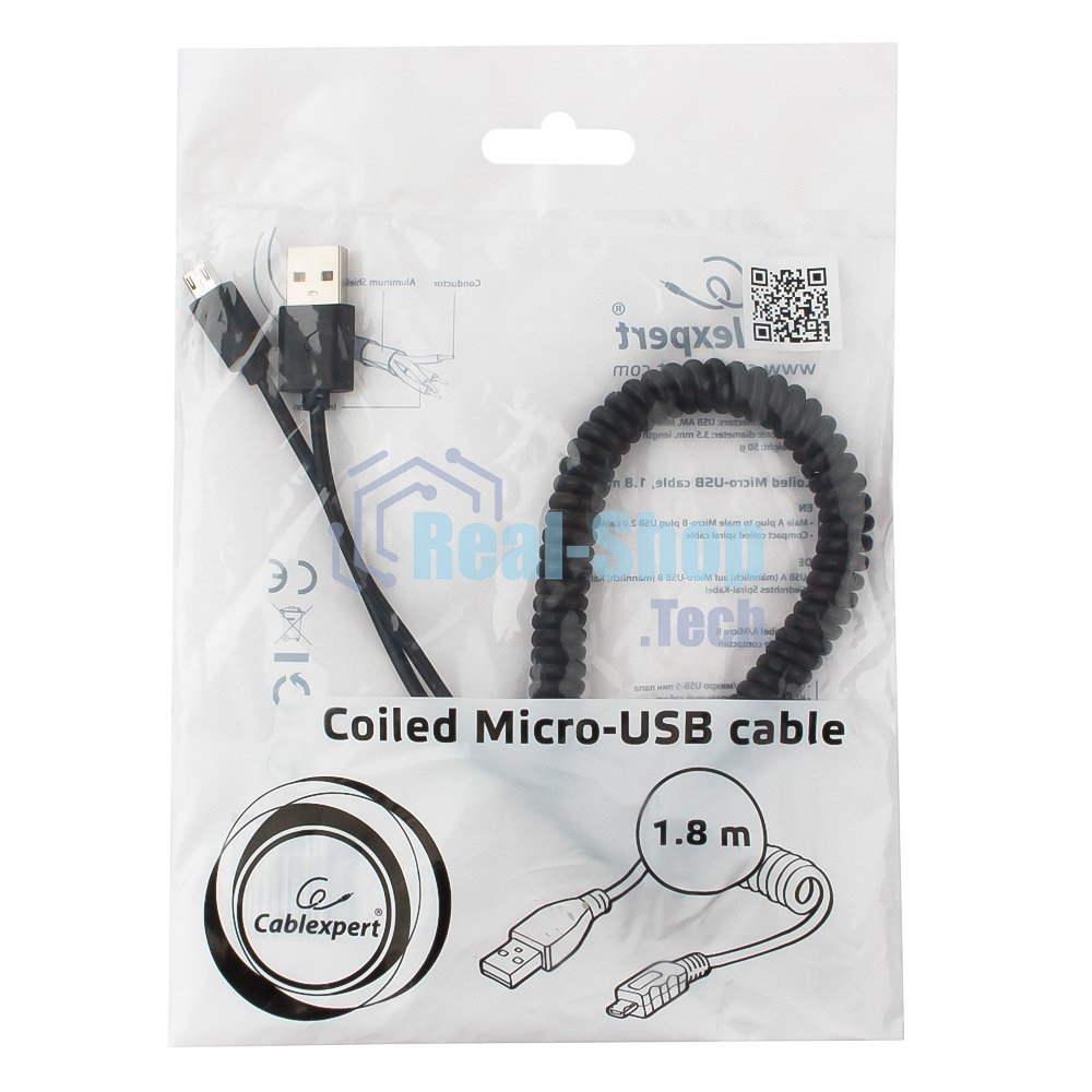 Кабель Cablexpert USB2.0 Pro, AM/microBM 5P, 1.8м, витой, черный, пакет (CC-mUSB2C-AMBM-6)