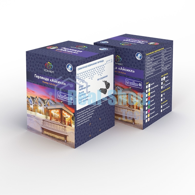 Гирлянда Neon-night Айсикл (бахрома) светодиодный, 2,4х0,6м, эффект мерцания, белый провод, 230 В, диоды БЕЛЫЕ, 88 LED