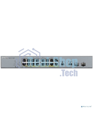 Коммутатор Zyxel GS1350-18HP, 16xGE PoE+, 2xCombo (SFP/RJ-45), бюджет PoE 250 Вт, дальность передачи питания до 250 м, автоперезагрузка PoE-портов, повышенная защита от перенапряжений и электростатических разряд
