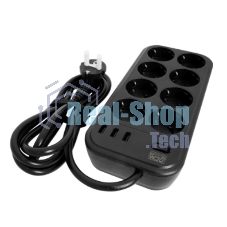 Сетевой фильтр Powercom SP-08 USB03AB 3,0 m 3.0м (8 розеток) черный (коробка)