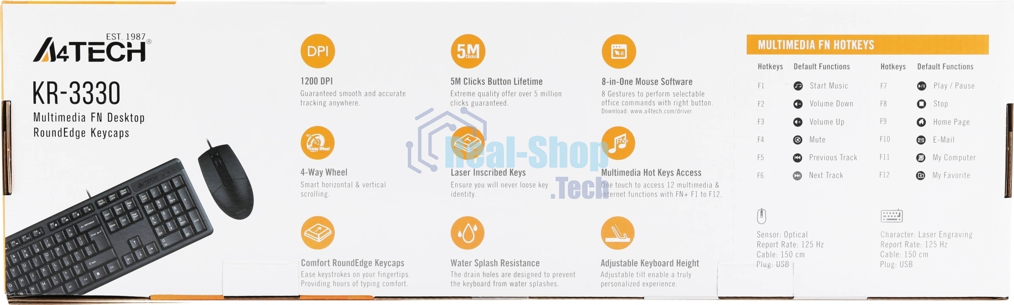 Комплект клавиатура+мышь A4Tech KR-3330 проводной, USB, 1200 DPI, чёрный