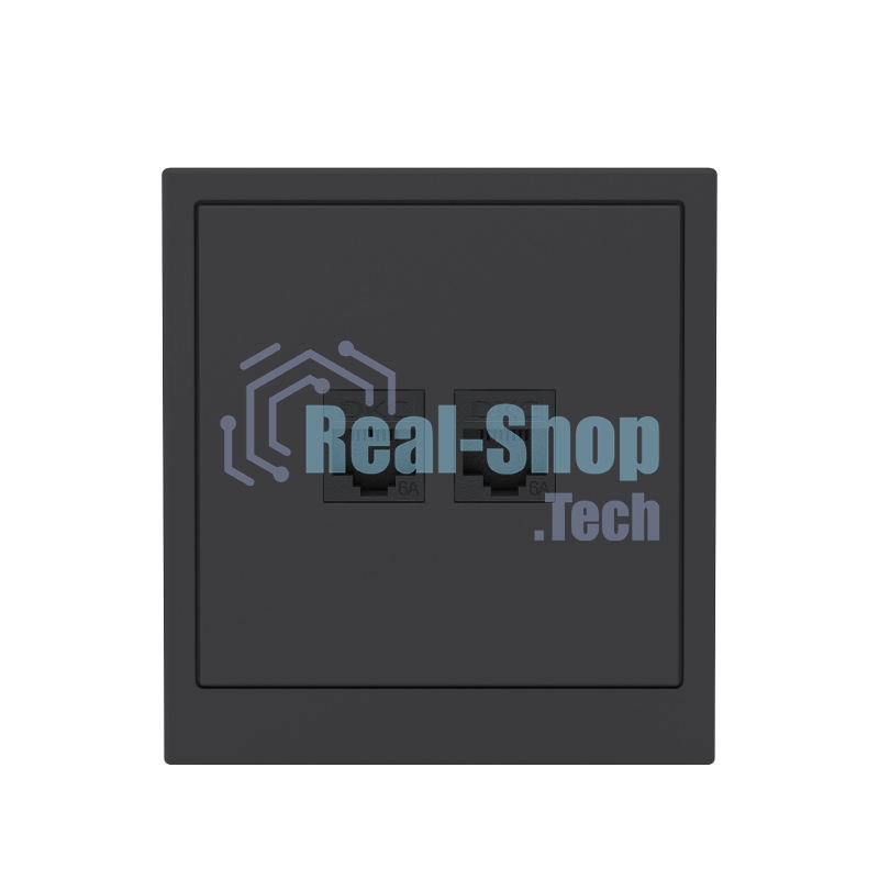 Компьютерная розетка RJ-45 без шторки, кат.6А двойная, KANT, черный уголь
