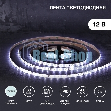 Лента светодиодная 5 м 12 В 2835 6500 К IP65 60 LED/м для БП с клеммами LAMPER