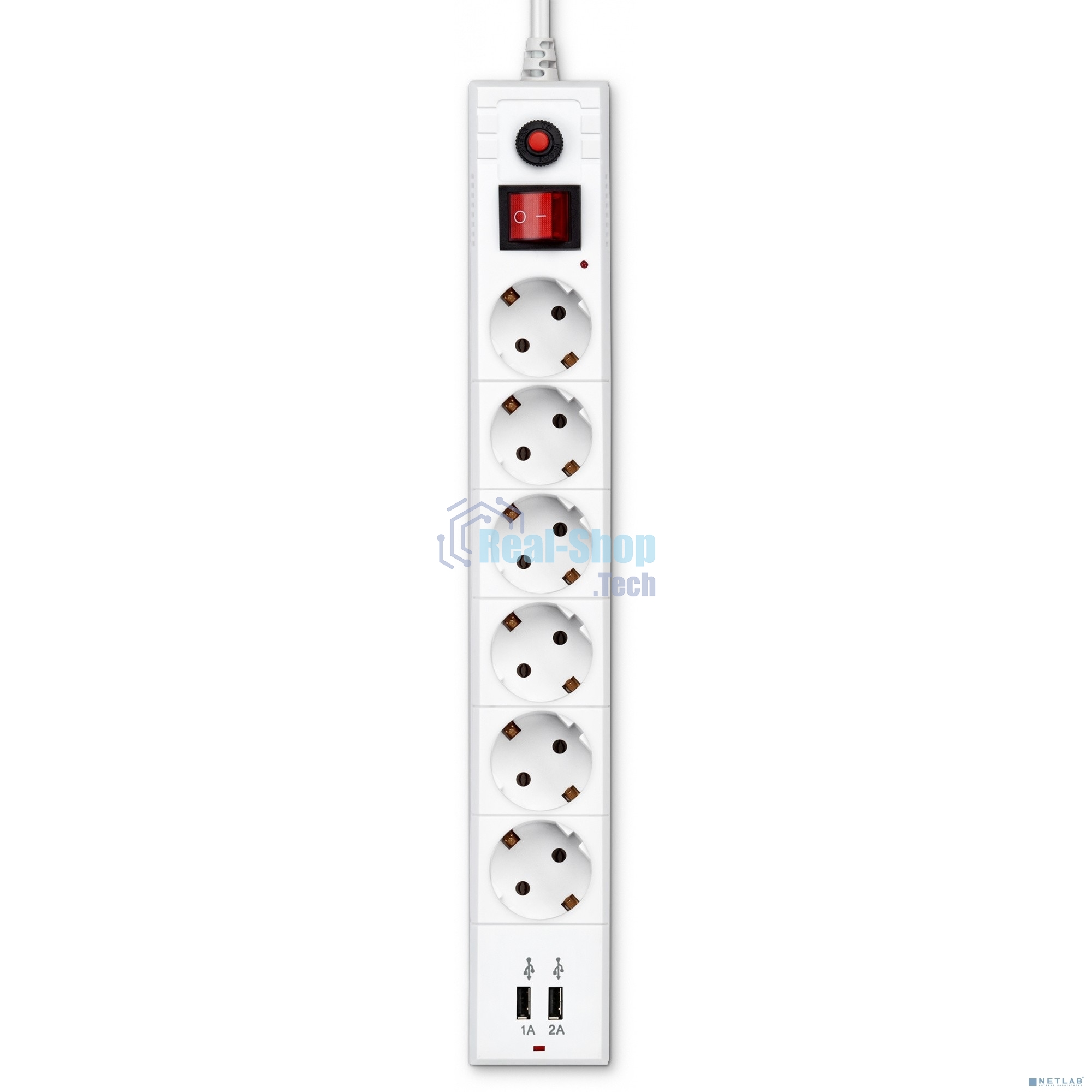 Сетевой фильтр Buro BU-SP1.8 USB 2A-W 1.8 м (6 розеток) белый (коробка)