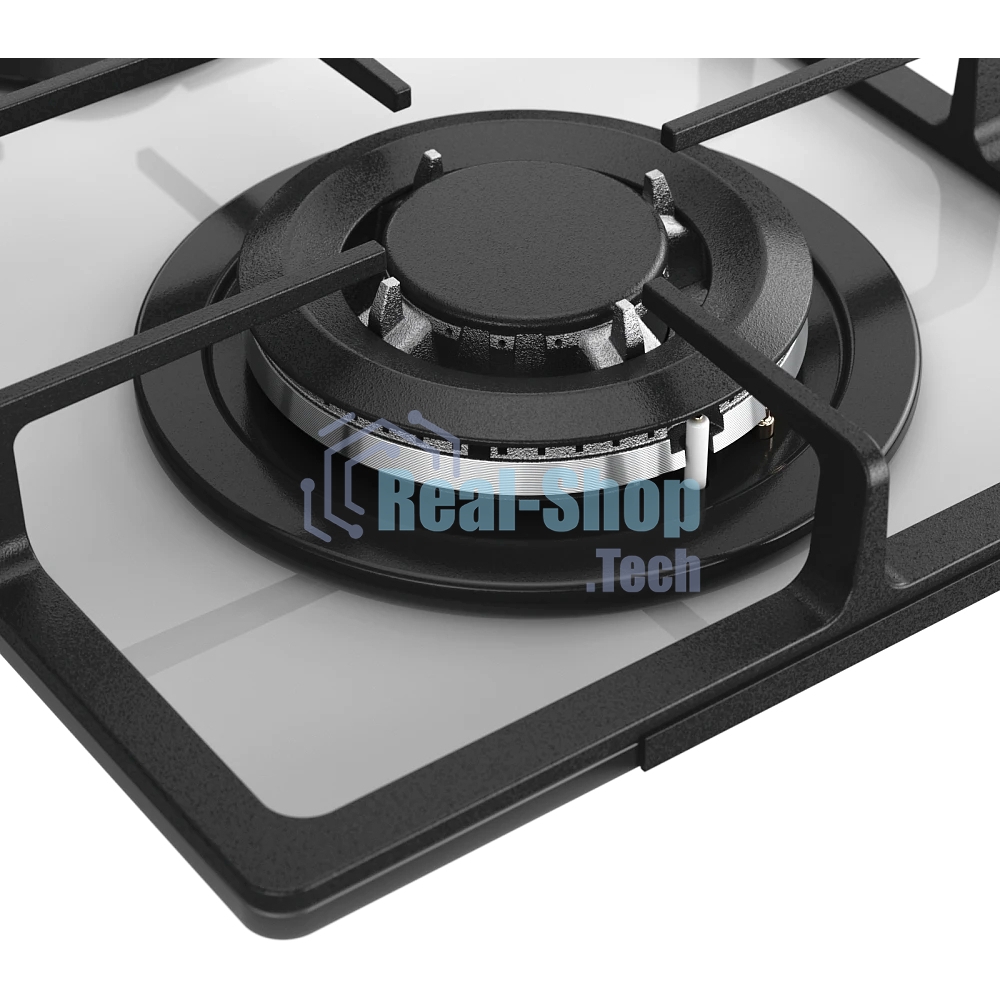 Газовая варочная панель MONSHER MGG 33 Blanc, газ, High-Tech, 30 см, автоматический электроподжиг, газ-контроль, форсунки под сжиженый газ, SABAF конфорки, чугунные решетки, белый