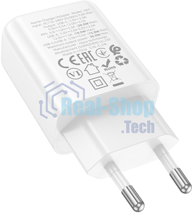 Сетевое зарядное устройство Hoco N63 Gentle 30W 3A (PD+QC) белый