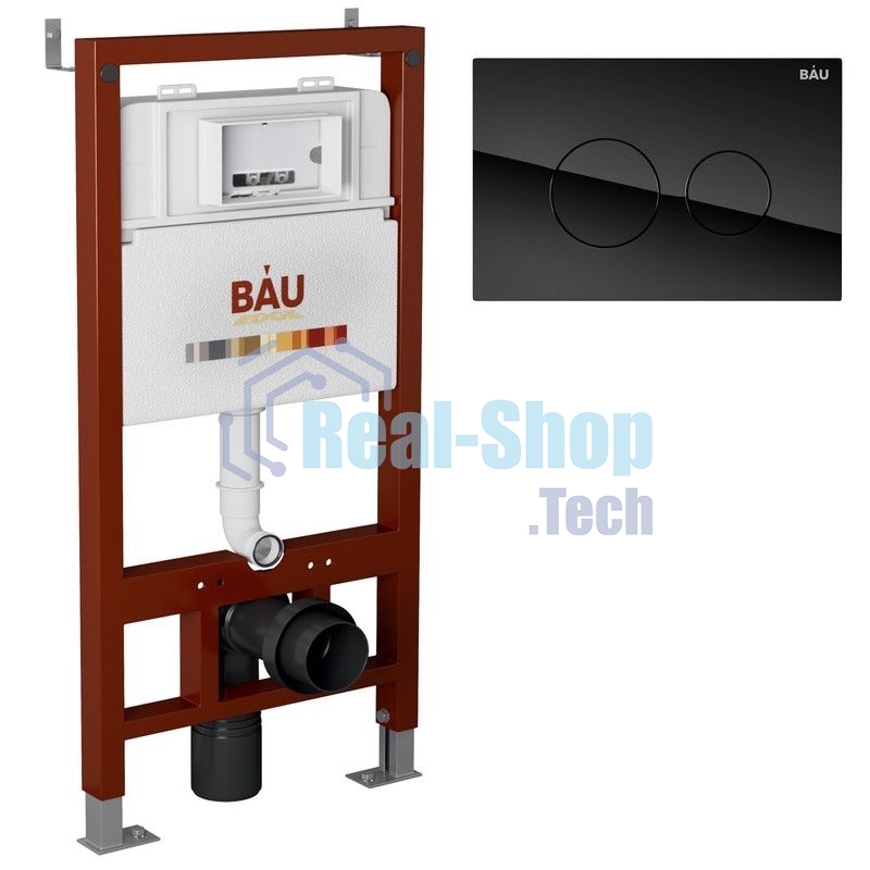 Инсталляция BAU PRO для подвесного унитаза, клавиша смыва из стекла BAU Dream дизайнерская, черная
