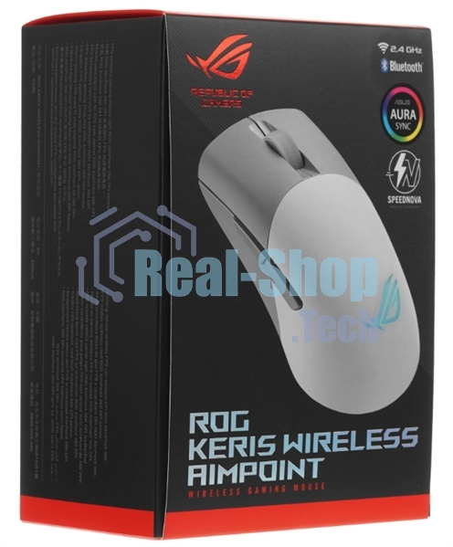 Мышь беспроводная/проводная ASUS ROG Keris Wireless AimPoint белый, 36000 dpi, радиоканал, Bluetooth, USB, кнопки - 5