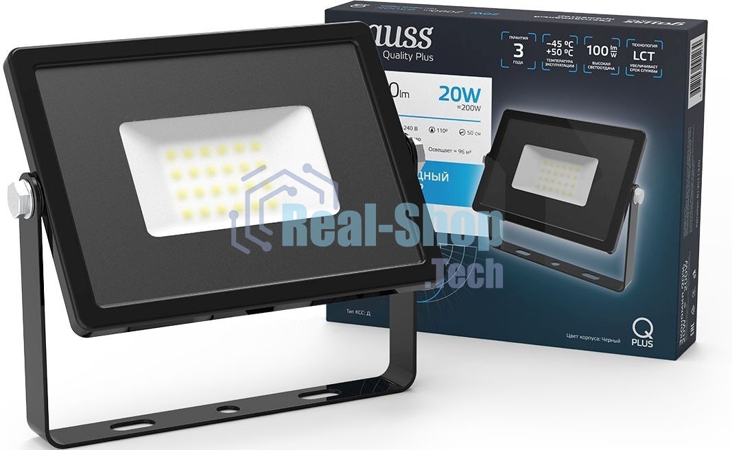 Прожектор светодиодный Gauss LED Qplus 20Вт IP65 6500К черный