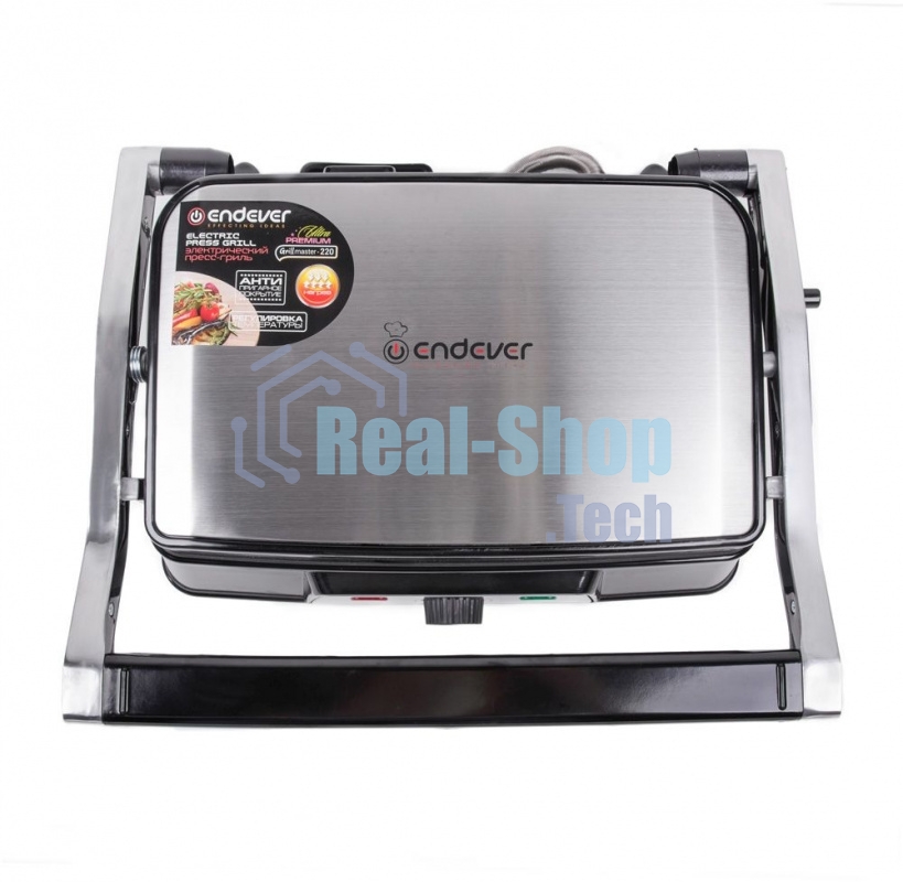 Гриль-пресс электрический Endever Grillmaster 220, серебристый/черный