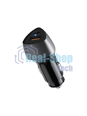Автомобильное зарядное устройство с двумя портами Rexant (USB-A QC 3.0 + USB-C PD) со световой индикацией, 51Вт, черное