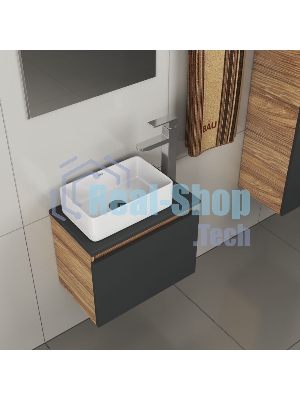 Комплект для ванной, 4 предмета (тумба Bau 50, графит + раковина BAU Hotel mini 37х23 + смеситель Hotel Still, выпуск клик-клак, черный)