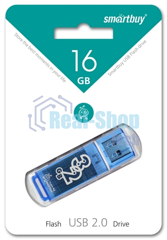 Флешка USB Smartbuy Glossy series Blue (SB16GbGS-B), 16Gb, USB 2.0, R/W 25/15, синий