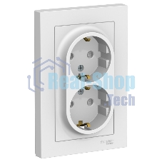 Розетка 2-м СП AtlasDesign 16А IP20 с заземл. защ. шторки в сборе белый