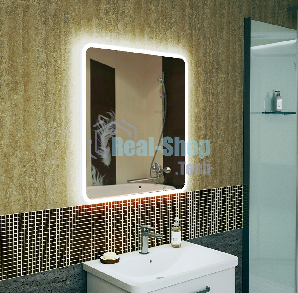 Зеркало Bau Stil 70х80, сенсорная LED подсветка, пластиковый защитный корпус