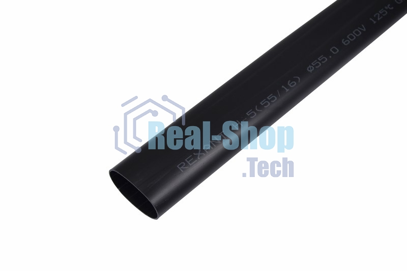 Термоусаживаемая трубка клеевая Rexant 55,0/16,0 мм, (3-4:1), черная, упаковка 2 шт. по 1 м