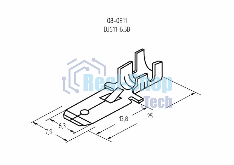 Клемма плоская Rexant штекер 6.3 мм 0,5-1.5 мм² (РП-п 1.5-(6.3) L = 25,5 мм)