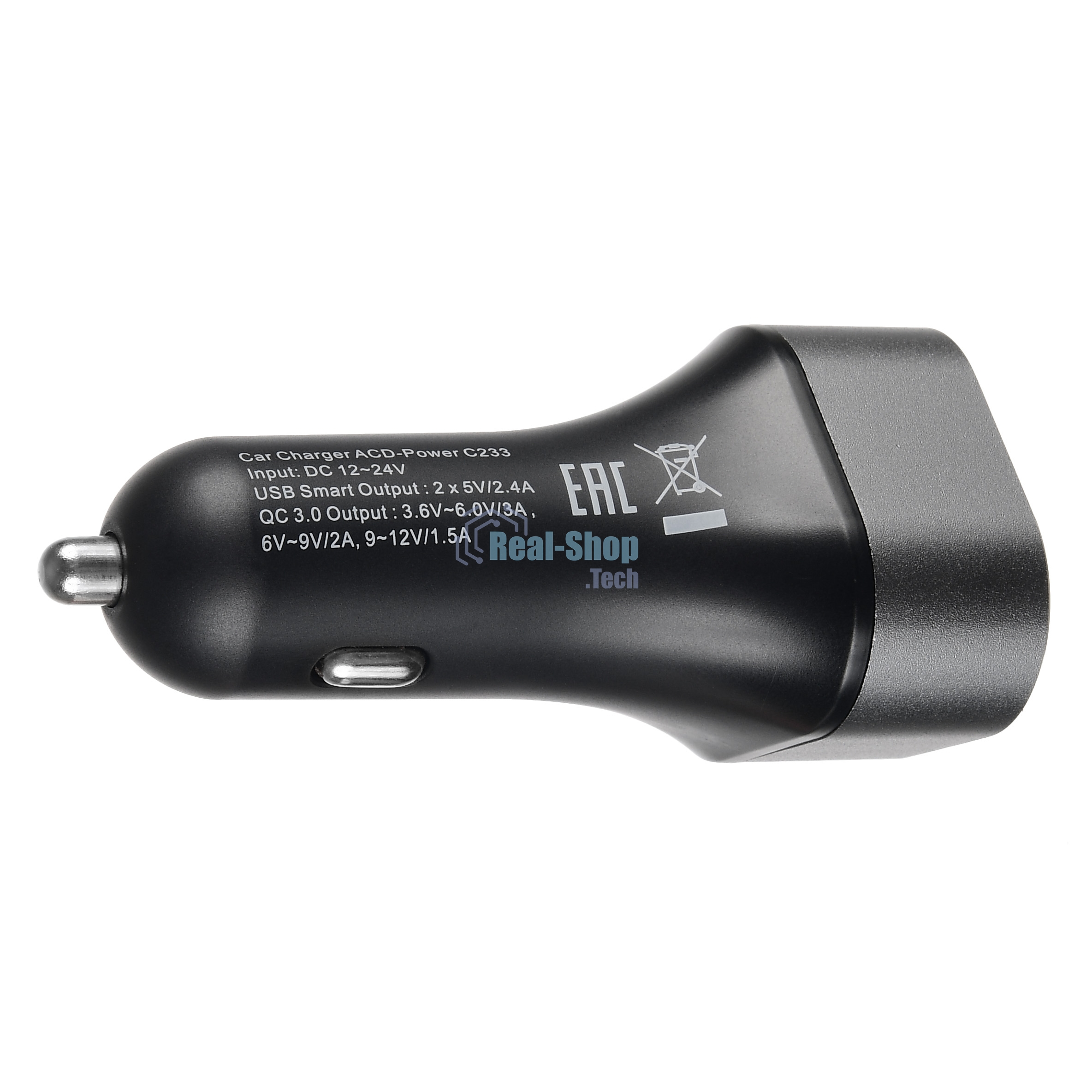 Автомобильное зарядное устройство ACD черный 23Вт, 3xUSB 1QC+2Smart, 3.6~12В, 3А RTL