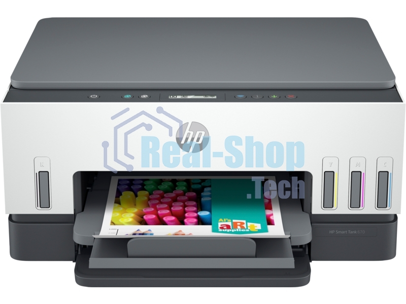 МФУ струйное HP Smart Tank 670, A4, цветной, печ. до 12 стр/мин., 4800x1200 dpi (печ.), 1200x1200 dpi (скан.), Bluetooth, USB Type-A, Wi-Fi