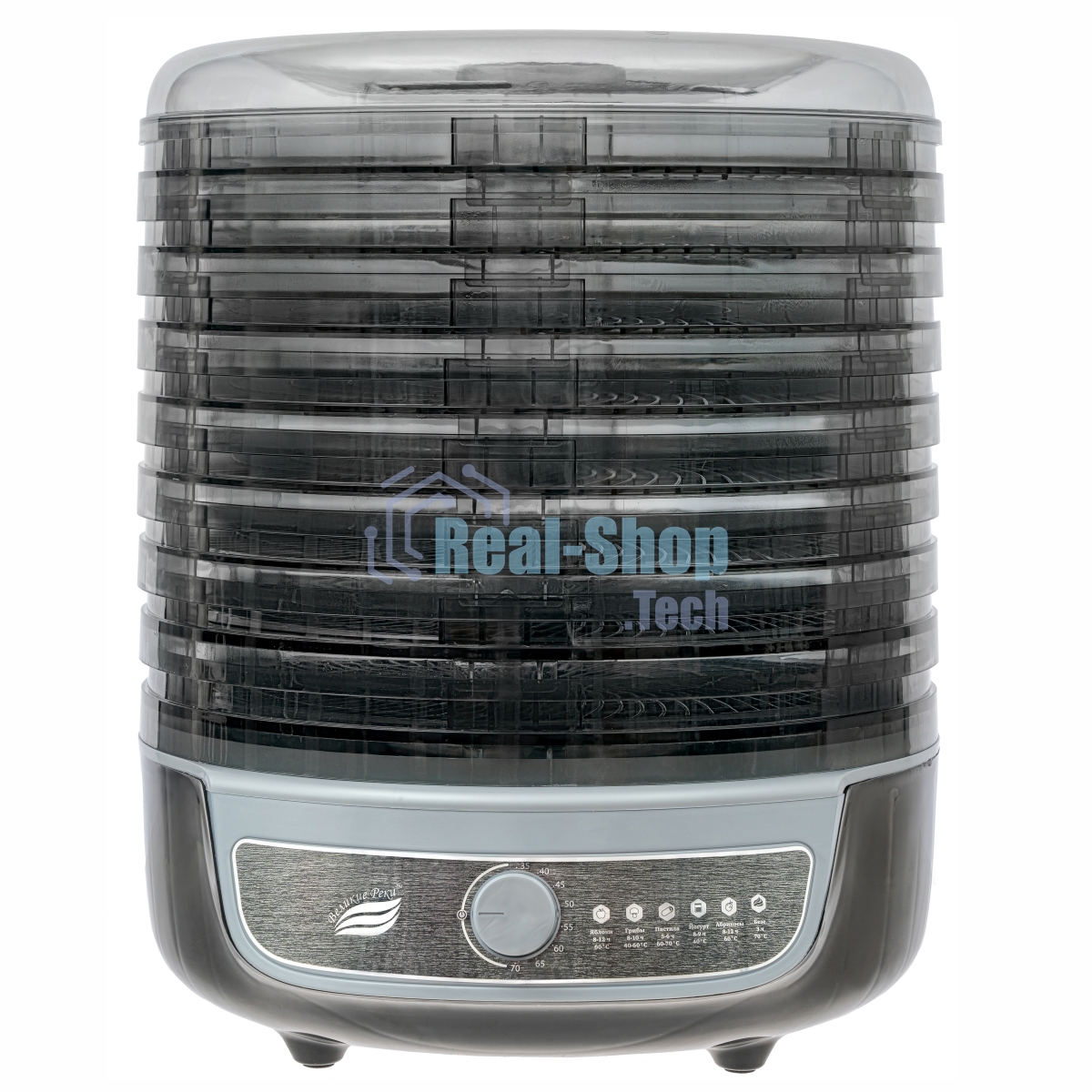 Сушилка для овощей 3в1 с функциями приготовления йогурта и десертов + 2 поддона для пастилы в подарок Великие Реки Волга-10 черно-серебристая