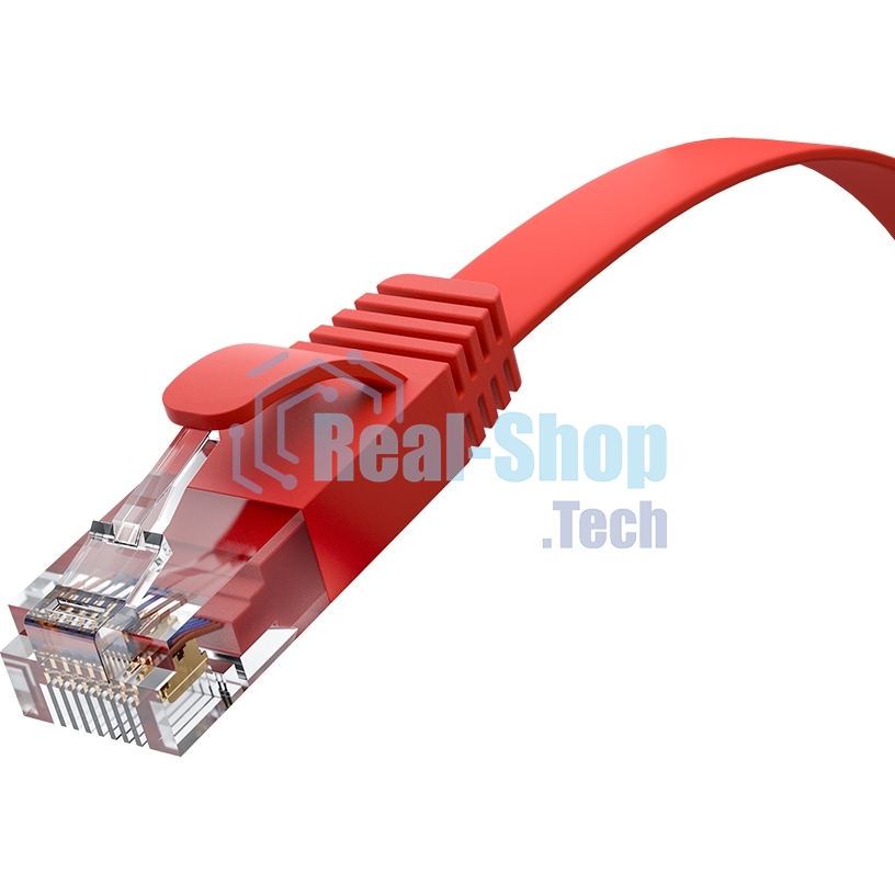Патч-корд GCR PROF плоский прямой 2.0m, UTP медь cat.6, красный, 30 AWG, ethernet high speed 10 Гбит/с, RJ45, T568B, GCR-52859