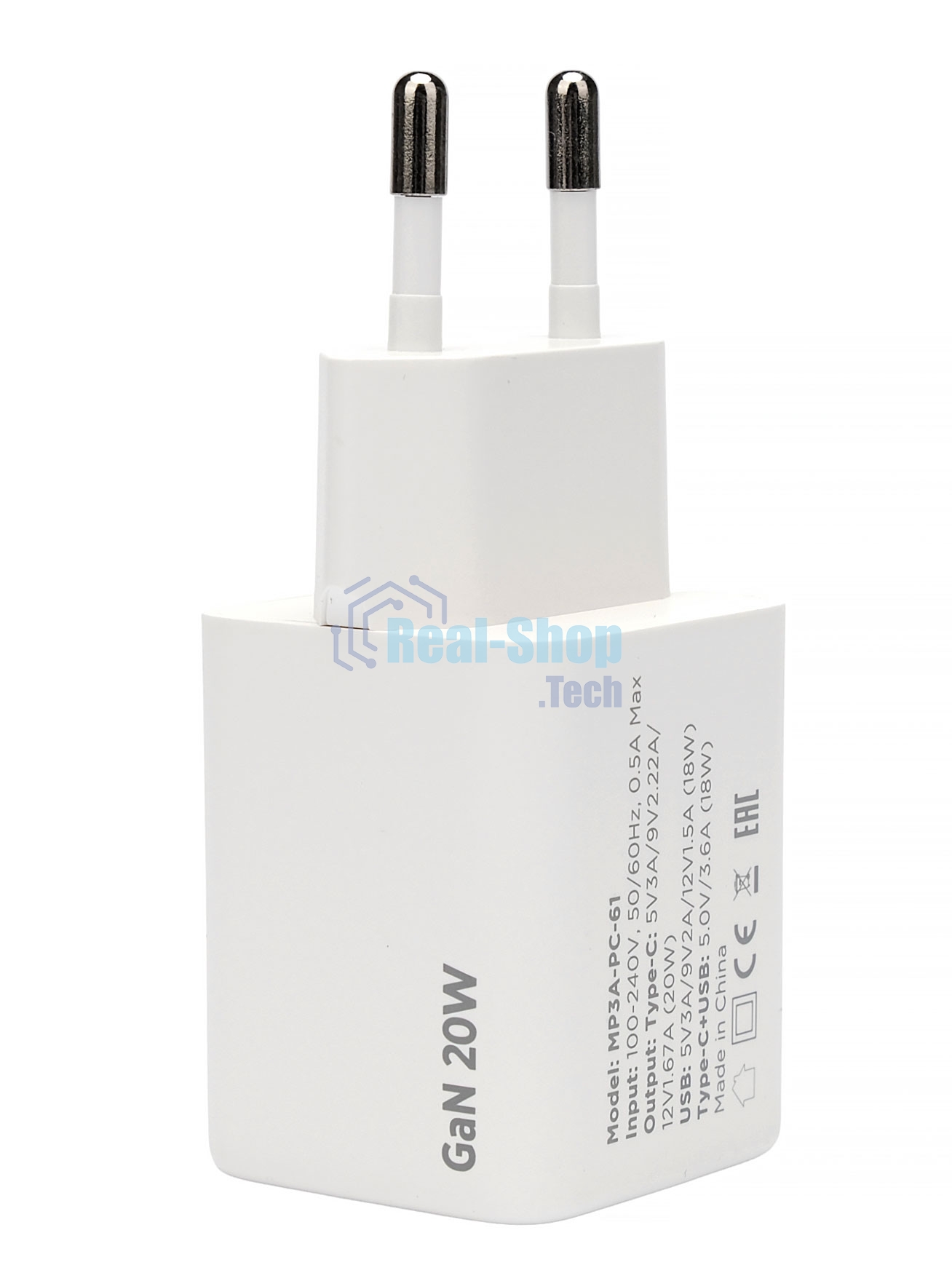Зарядное устройство Cablexpert MP3A-PC-61, 20Вт GaN, 3А, QC4.0/PD, 1xUSB, 1xType-C, белый, пакет