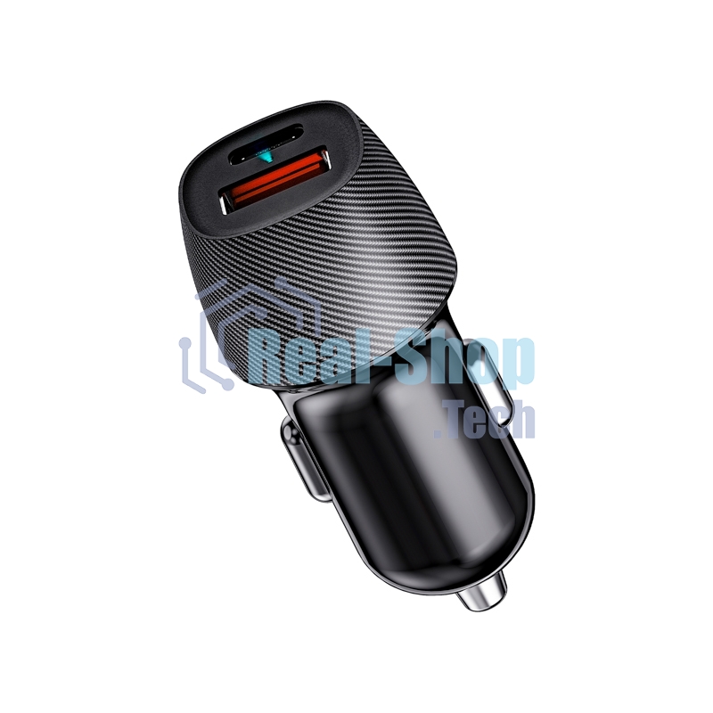 Автомобильное зарядное устройство с двумя портами Rexant (USB-A QC 3.0 + USB-C PD) со световой индикацией, 38Вт, черное