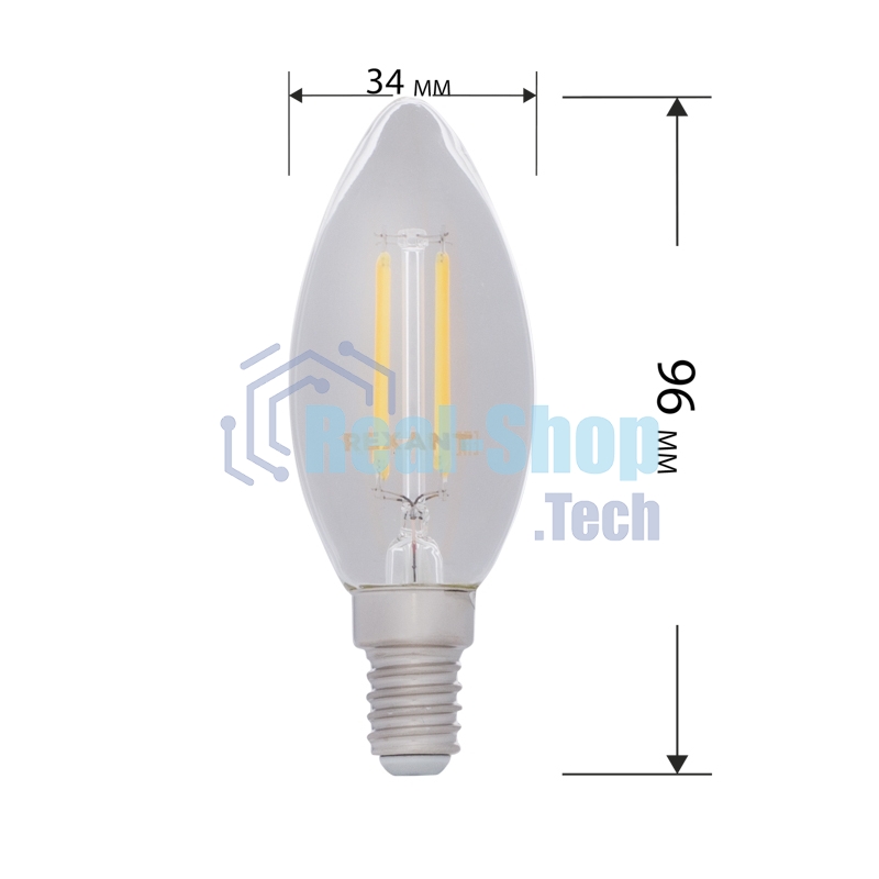 Лампа светодиодная филаментная Rexant Свеча CN35 7.5 Вт 600 Лм 4000K E14 прозрачная колба