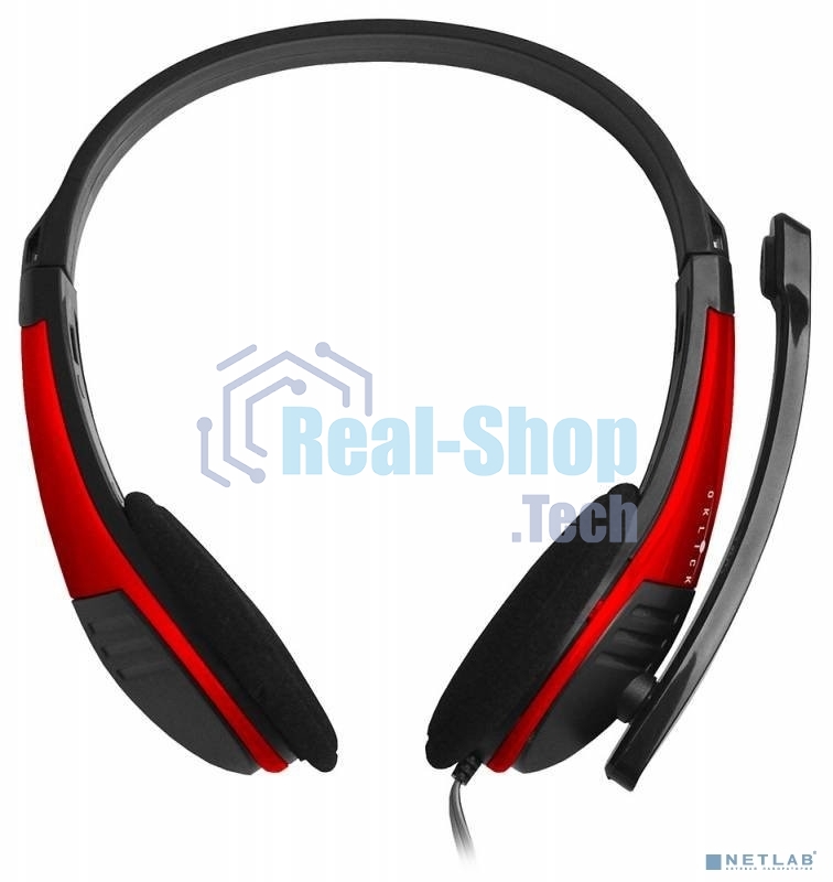 Гарнитура проводная с микрофоном Oklick HS-M150 черный/красный 2.2м накладные (NO-003N)