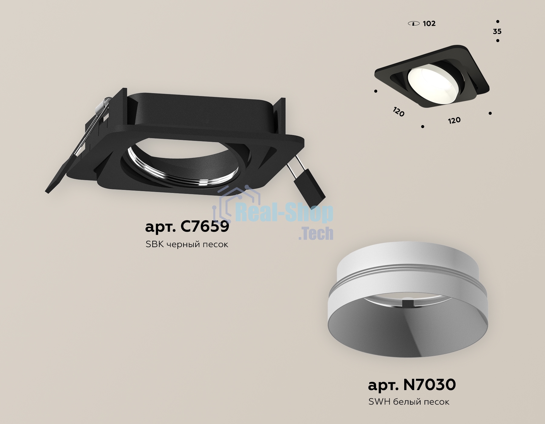 Комплект встраиваемого поворотного светильника Ambrella light XC7659020 SBK/SWH черный песок/белый песок MR16 GU5.3 (C7659, N7030)