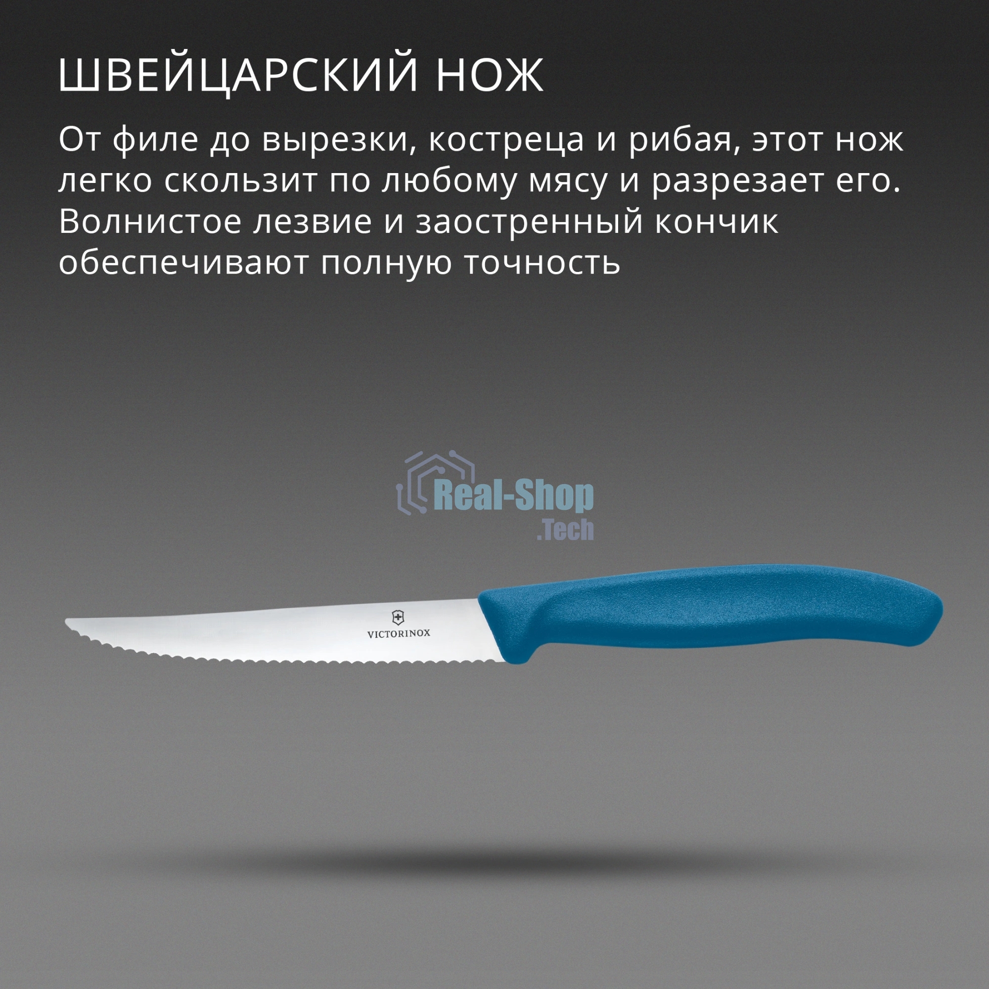 Нож кухонный Victorinox Swiss Classic 6.7232.C1 для стейка/пиццы лезв. 110 мм серрейт. заточка синий