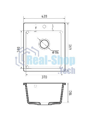 Мойка GRANFEST URBAN 242 1-чаша 420x490мм, монтаж: врезной, материал: кварц, темно-серый